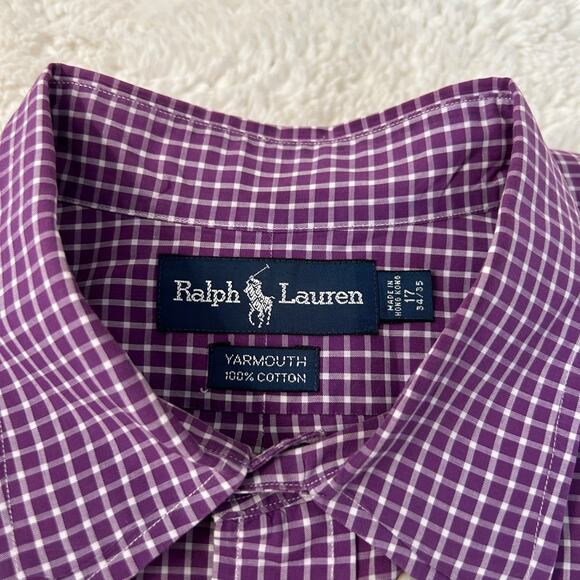 Vtg Ralph Lauren Mens 17 34/35 Purple Yarmouth Oxford Button Down Preppy Busines - Picture 2 of 6
